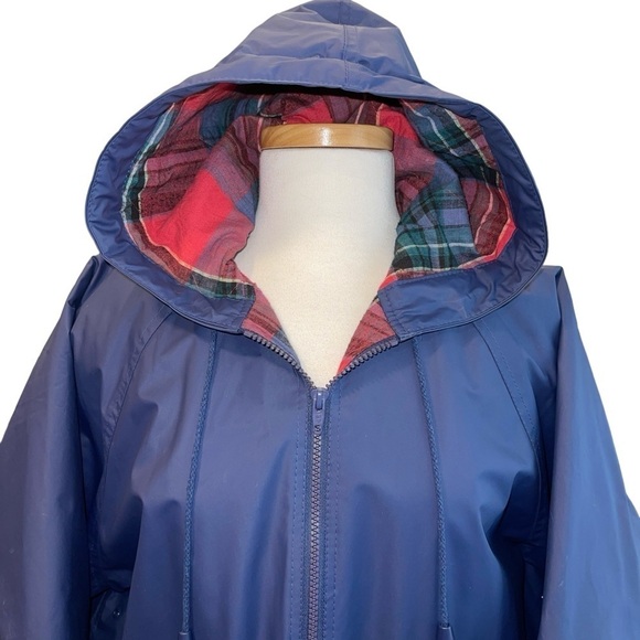 Lillian Lorow Designs Women's Jacket Size L Blue Raincoat Hooded Zip Up Pockets - Picture 3 of 9